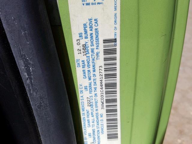 3VWCD31C44M412773 - 2004 VOLKSWAGEN NEW BEETLE მწვანე ფოტო 10
