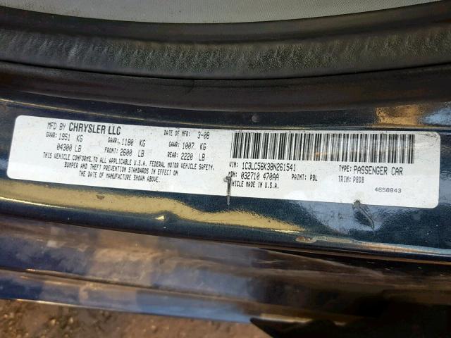 1C3LC56K38N261541 - 2008 CHRYSLER SEBRING TO BLUE photo 10