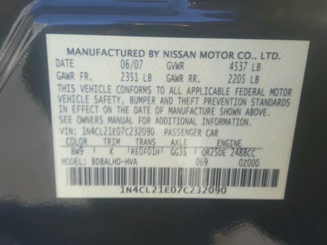 1N4CL21E07C232090 - 2007 NISSAN ALTIMA HYB BLUE photo 10