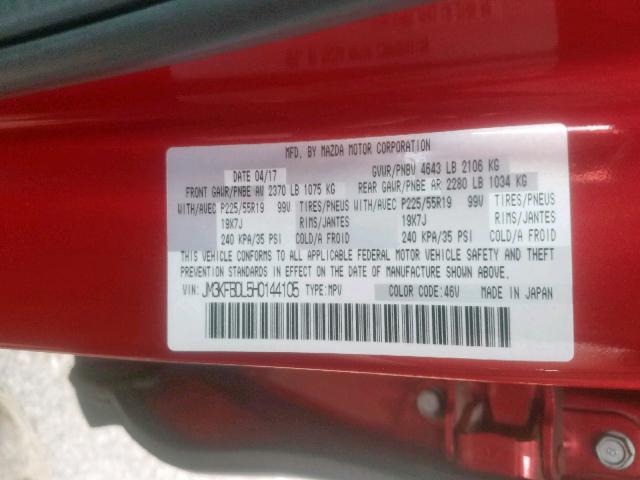 JM3KFBDL5H0144105 - 2017 MAZDA CX-5 GRAND RED photo 10