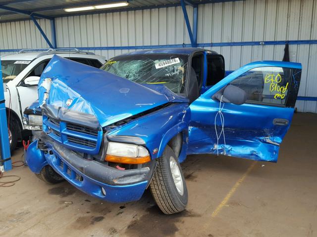 1B7GG22Y1XS285735 - 1999 DODGE DAKOTA BLUE photo 2