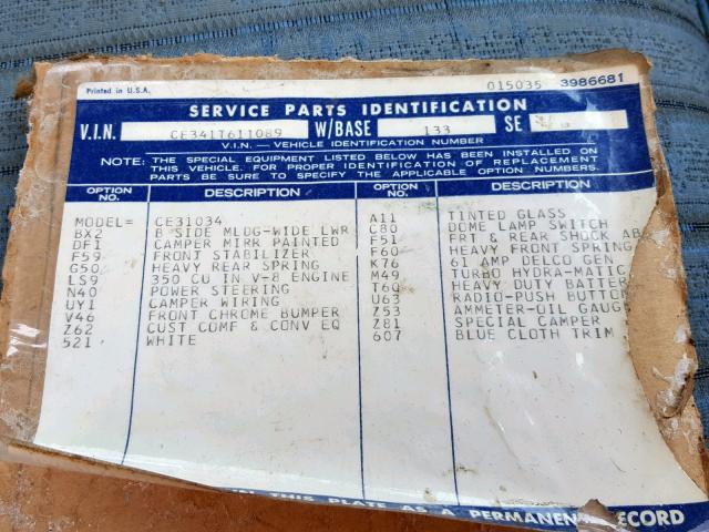 CE341T611089 - 1971 CHEVROLET C30 WHITE photo 10