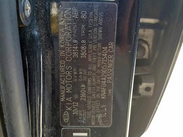 KNAFU4A29D5715404 - 2013 KIA FORTE EX BLACK photo 10