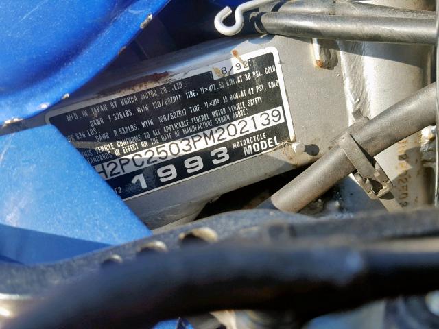 JH2PC2503PM202139 - 1993 HONDA CBR600 F2 TWO TONE photo 10