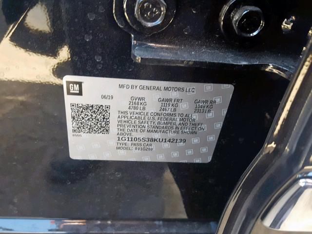 1G1105S38KU142139 - 2019 CHEVROLET IMPALA PRE შავი ფოტო 10