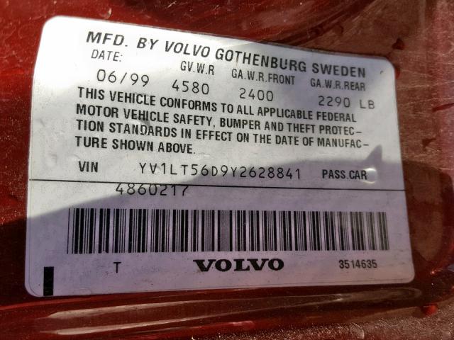 YV1LT56D9Y2628841 - 2000 VOLVO S70 RED photo 10