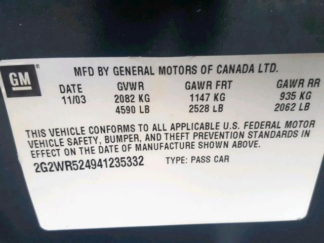 2G2WR524941235332 - 2004 PONTIAC GRAND PRIX GREEN photo 10