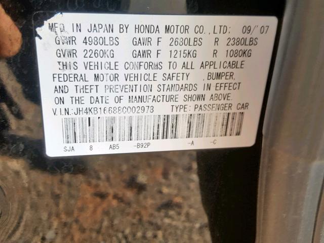 JH4KB16688C002978 - 2008 ACURA RL BLACK photo 10