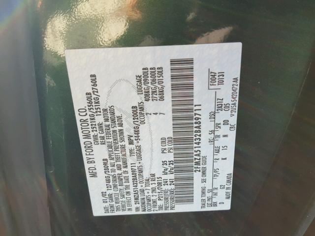 2FMZA51432BA89711 - 2002 FORD WINDSTAR L GREEN photo 10