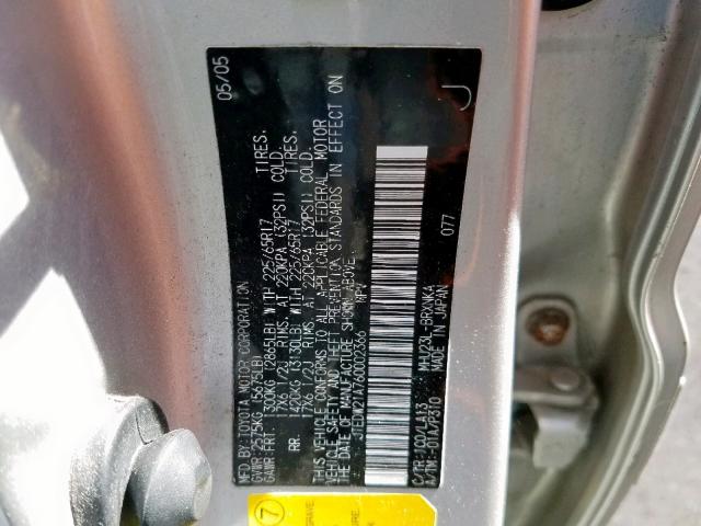 JTEDW21A760002366 - 2006 TOYOTA HIGHLANDER SILVER photo 10