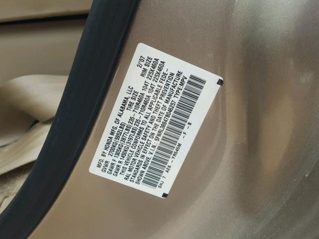 5FNRL38847B046257 - 2007 HONDA ODYSSEY TO GOLD photo 10