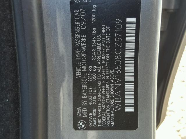 WBANV13508CZ57109 - 2008 BMW 528 XI GRAY photo 10