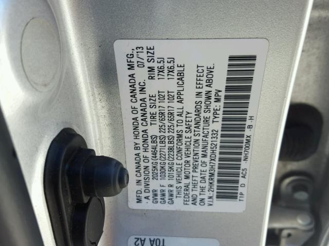 2HKRM3H7XDH521332 - 2013 HONDA CR-V EXL SILVER photo 10