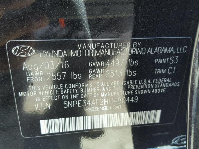 5NPE34AF2HH480449 - 2017 HYUNDAI SONATA SPO BLACK photo 10