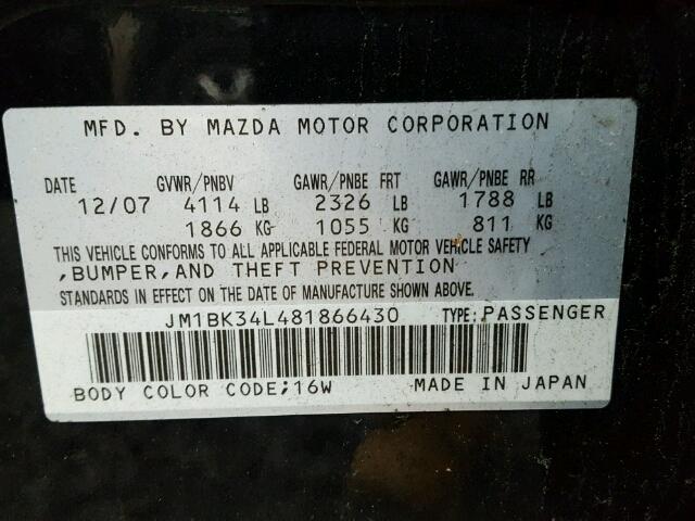 JM1BK34L481866430 - 2008 MAZDA SPEED 3 BLACK photo 10