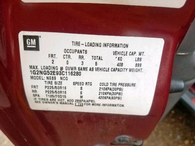 1G2NG52E93C116280 - 2003 PONTIAC GRAND AM S RED photo 10