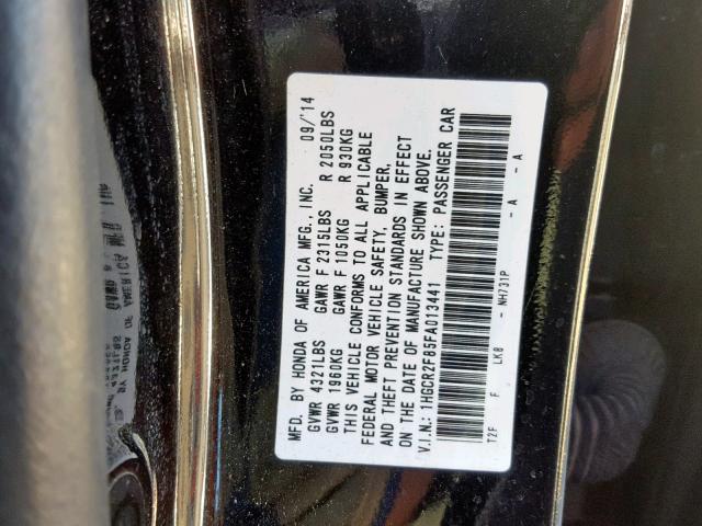 1HGCR2F85FA013441 - 2015 HONDA ACCORD EXL BLACK photo 10