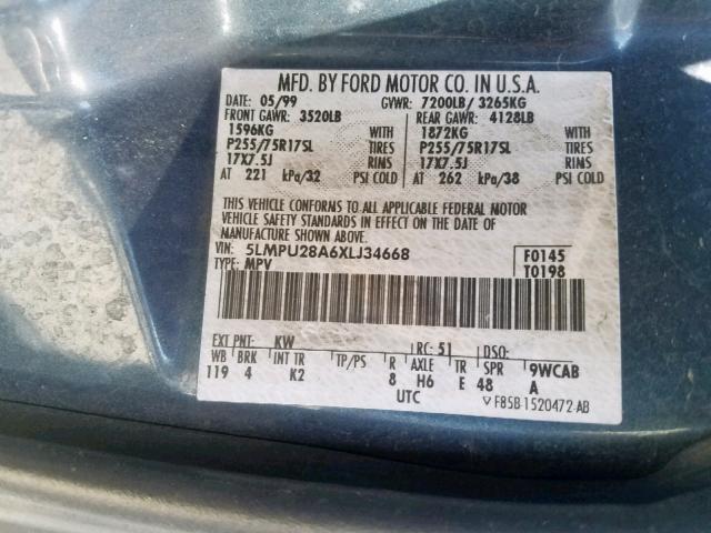 5LMPU28A6XLJ34668 - 1999 LINCOLN NAVIGATOR أزرق صورة 10