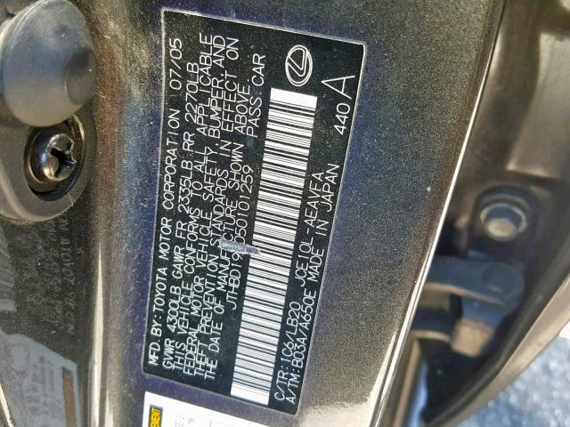 JTHBD192050101259 - 2005 LEXUS IS 300 GRAY photo 10