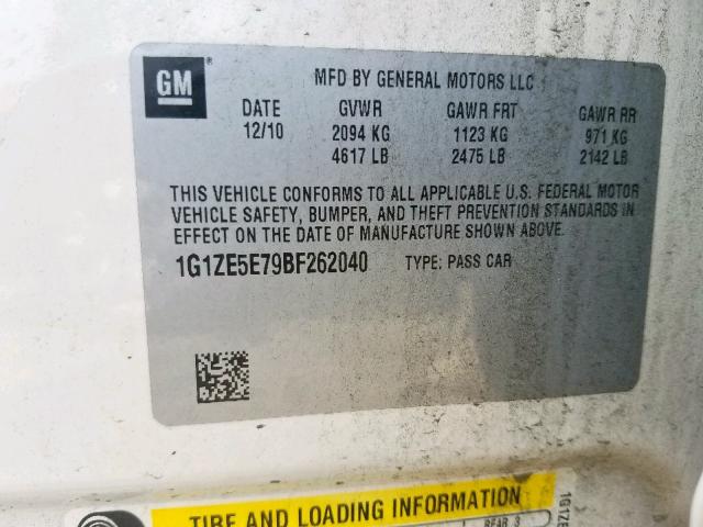 1G1ZE5E79BF262040 - 2011 CHEVROLET MALIBU LTZ 白色 照片 10