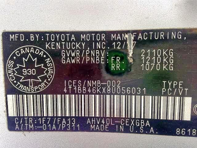 4T1BB46KX8U056031 - 2008 TOYOTA CAMRY HYBR SILVER photo 9