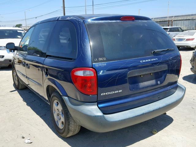 1B4GP25382B737959 - 2002 DODGE CARAVAN SE BLUE photo 3