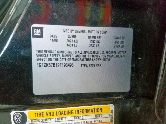 1G1ZK57B19F193493 - 2009 CHEVROLET MALIBU LTZ ნაცრისფერი ფოტო 10