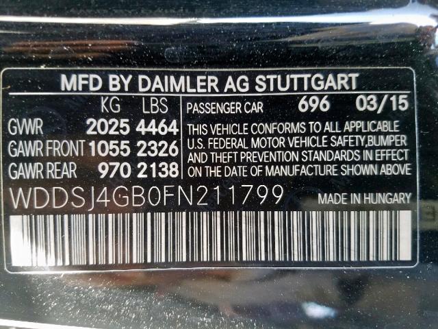 WDDSJ4GB0FN211799 - 2015 MERCEDES-BENZ CLA 250 4M BLACK photo 10