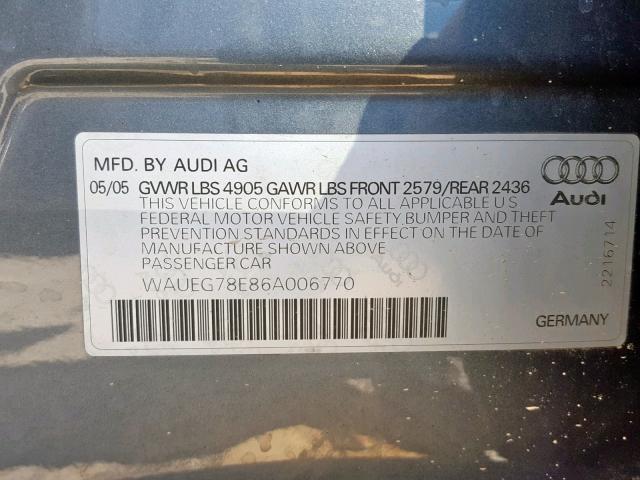 WAUEG78E86A006770 - 2006 AUDI A4 S-LINE SILVER photo 10