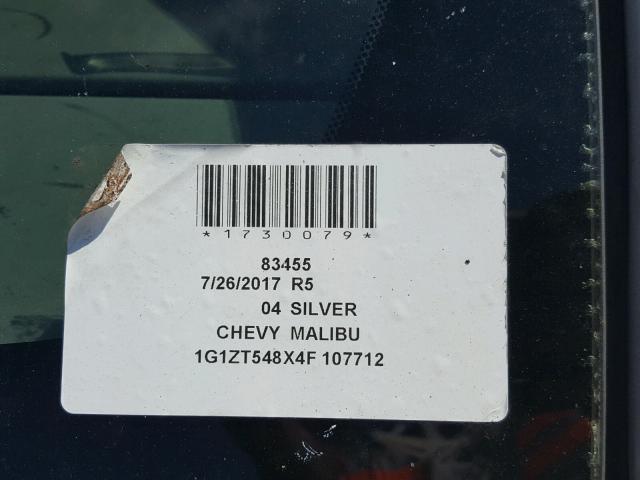 1G1ZT548X4F107712 - 2004 CHEVROLET MALIBU LS 银色 照片 10