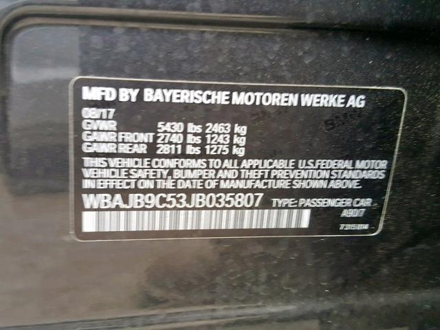 WBAJB9C53JB035807 - 2018 BMW M550XI GREEN photo 10