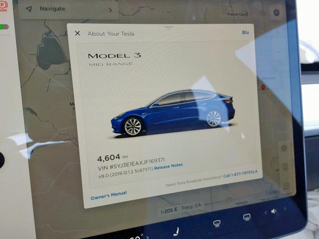 5YJ3E1EAXJF169371 - 2018 TESLA MODEL 3 BLUE photo 8