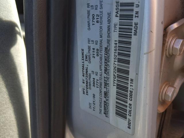 1YVGF22C715216541 - 2001 MAZDA 626 ES SILVER photo 10