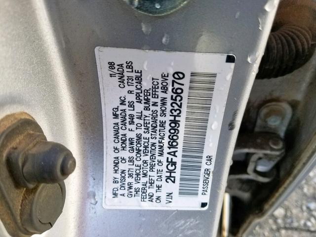 2HGFA16699H325670 - 2009 HONDA CIVIC LX-S ვერცხლისფერი ფოტო 10