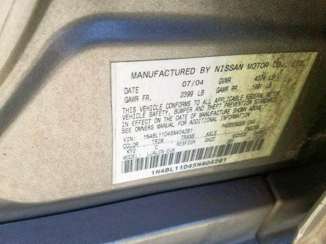 1N4BL11D45N404281 - 2005 NISSAN ALTIMA SE GOLD photo 10