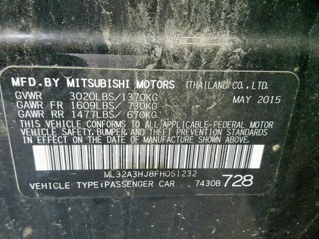 ML32A3HJ8FH051232 - 2015 MITSUBISHI MIRAGE DE BLACK photo 10