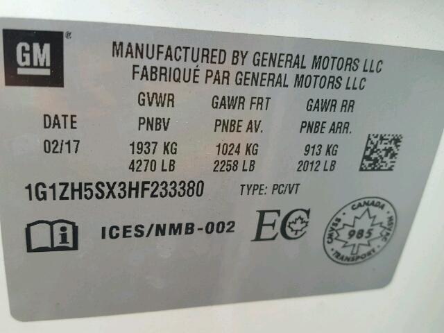 1G1ZH5SX3HF233380 - 2017 CHEVROLET MALIBU PRE თეთრი ფოტო 10