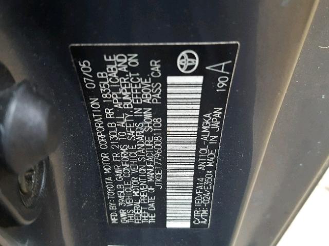 JTKDE177960081108 - 2006 TOYOTA SCION TC ნაცრისფერი ფოტო 10