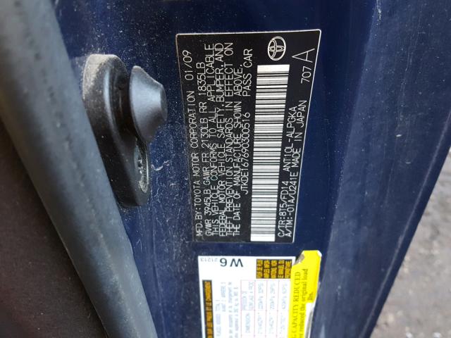 JTKDE167690300516 - 2009 TOYOTA SCION TC ლურჯი ფოტო 10