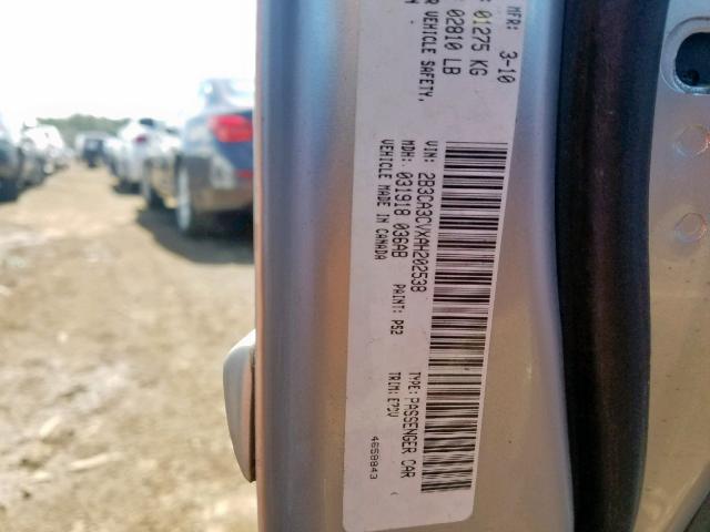 2B3CA3CVXAH202538 - 2010 DODGE CHARGER SX SILVER photo 10