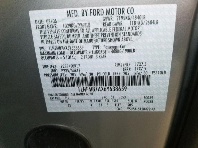 1LNFM87AX6Y638659 - 2006 LINCOLN LS GRAY photo 10