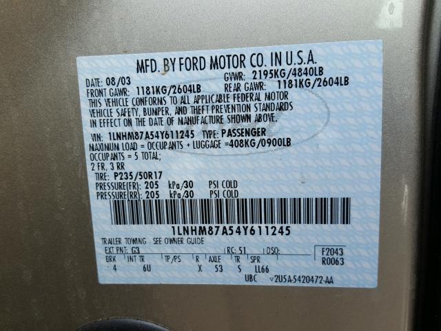 1LNHM87A54Y611245 - 2004 LINCOLN LS SILVER photo 10