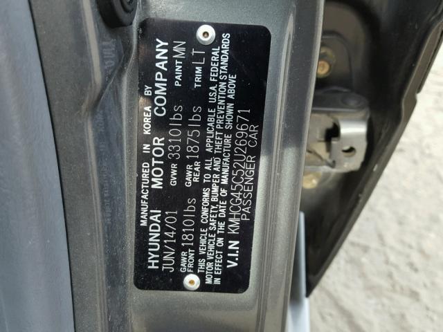 KMHCG45C52U269671 - 2002 HYUNDAI ACCENT GL GRAY photo 10