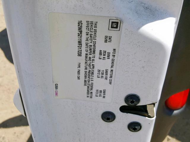 1G2WP5211WF317238 - 1998 PONTIAC GRAND PRIX WHITE photo 10