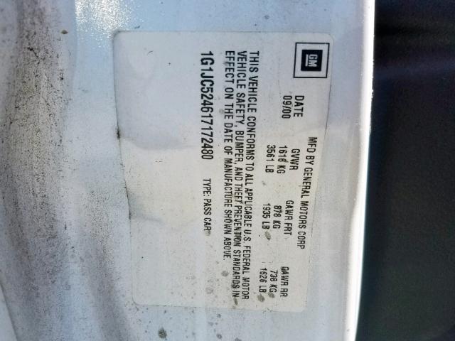 1G1JC524617172480 - 2001 CHEVROLET CAVALIER B WHITE photo 10