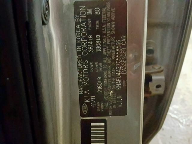 KNAFU4A27C5558566 - 2012 KIA FORTE EX GRAY photo 10