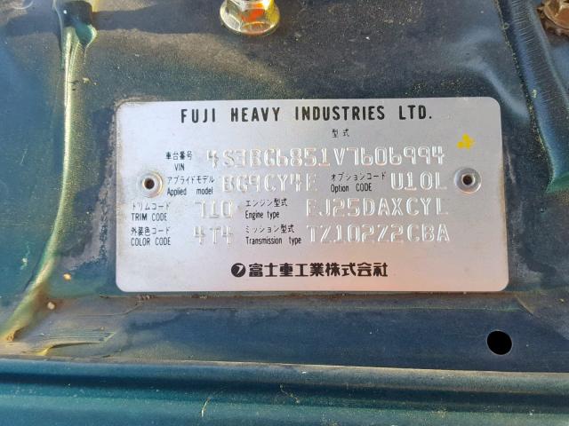 4S3BG6851V7606994 - 1997 SUBARU LEGACY OUT GREEN photo 10