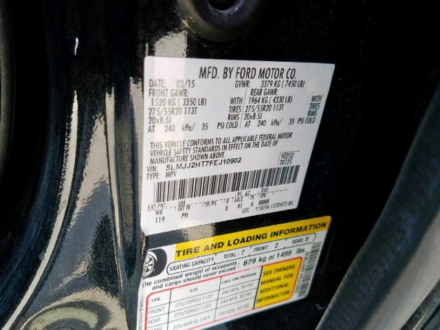 5LMJJ2HT7FEJ10902 - 2015 LINCOLN NAVIGATOR BLACK photo 10