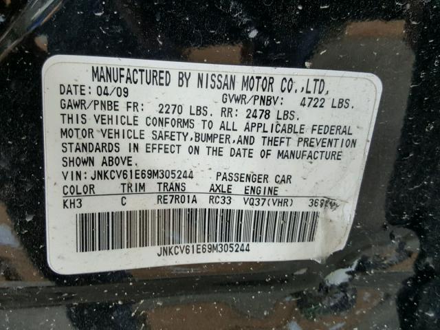 JNKCV61E69M305244 - 2009 INFINITI G37 BASE BLACK photo 10