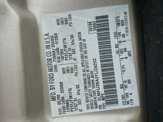 5LMFU28A5YLJ26252 - 2000 LINCOLN NAVIGATOR BEIGE photo 10